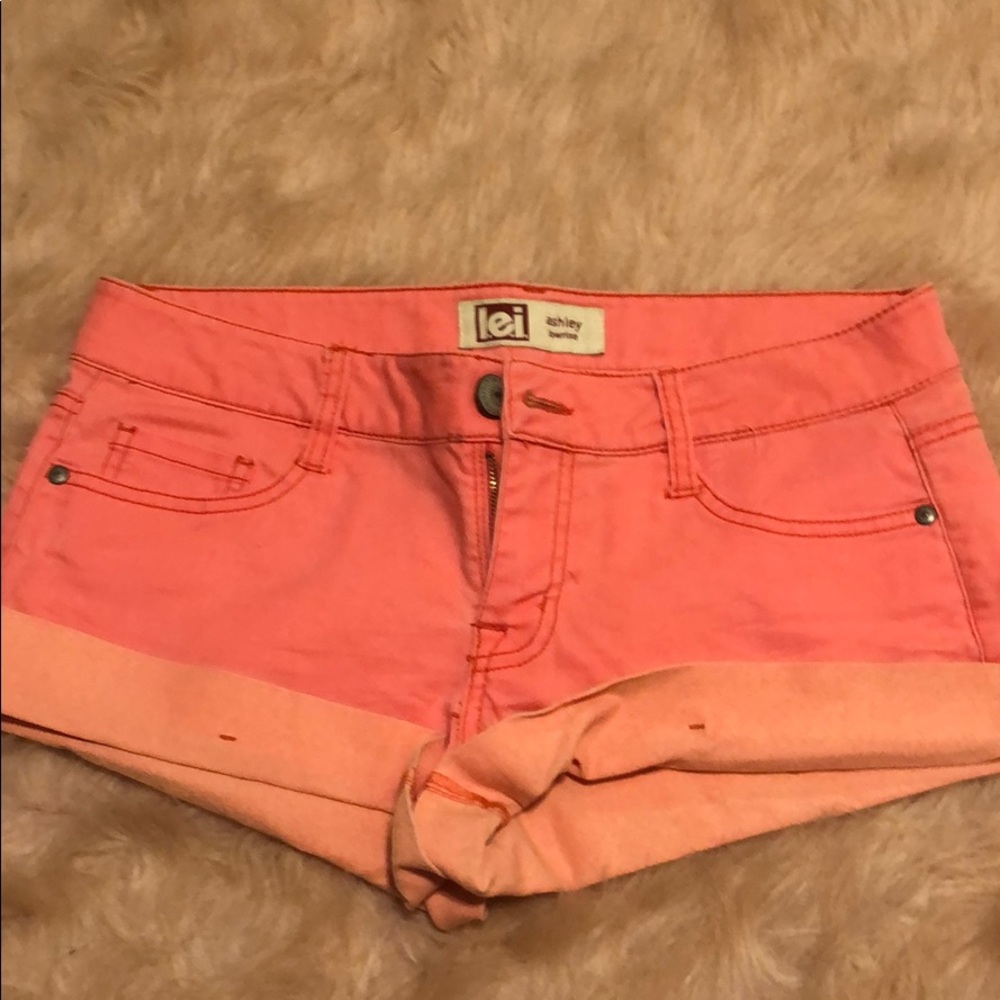 Salmon pink blue Jean shorts